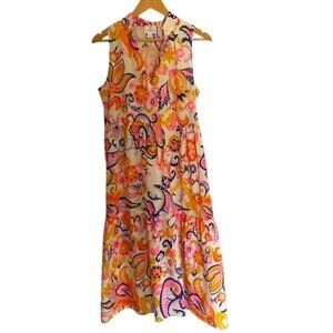 JB by Julie Brown NYC Kaylah Ivory Paisley Neon Tier Maxi Dress Large